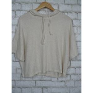 $128 Calme by Johnny Was Ecru Hooded Cozy Tee Ribbed Sweater Small NEW